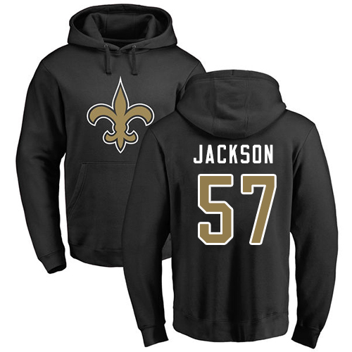 Men New Orleans Saints Black Rickey Jackson Name and Number Logo NFL Football #57 Pullover Hoodie Sweatshirts->new orleans saints->NFL Jersey